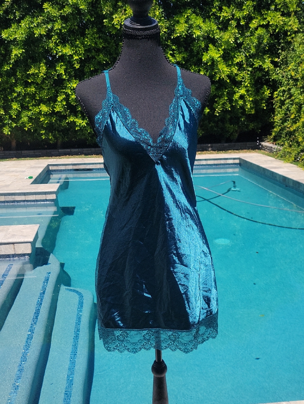 Silky Lace-Trim Teal Slip Dress - Women Intimates & Sleepwear